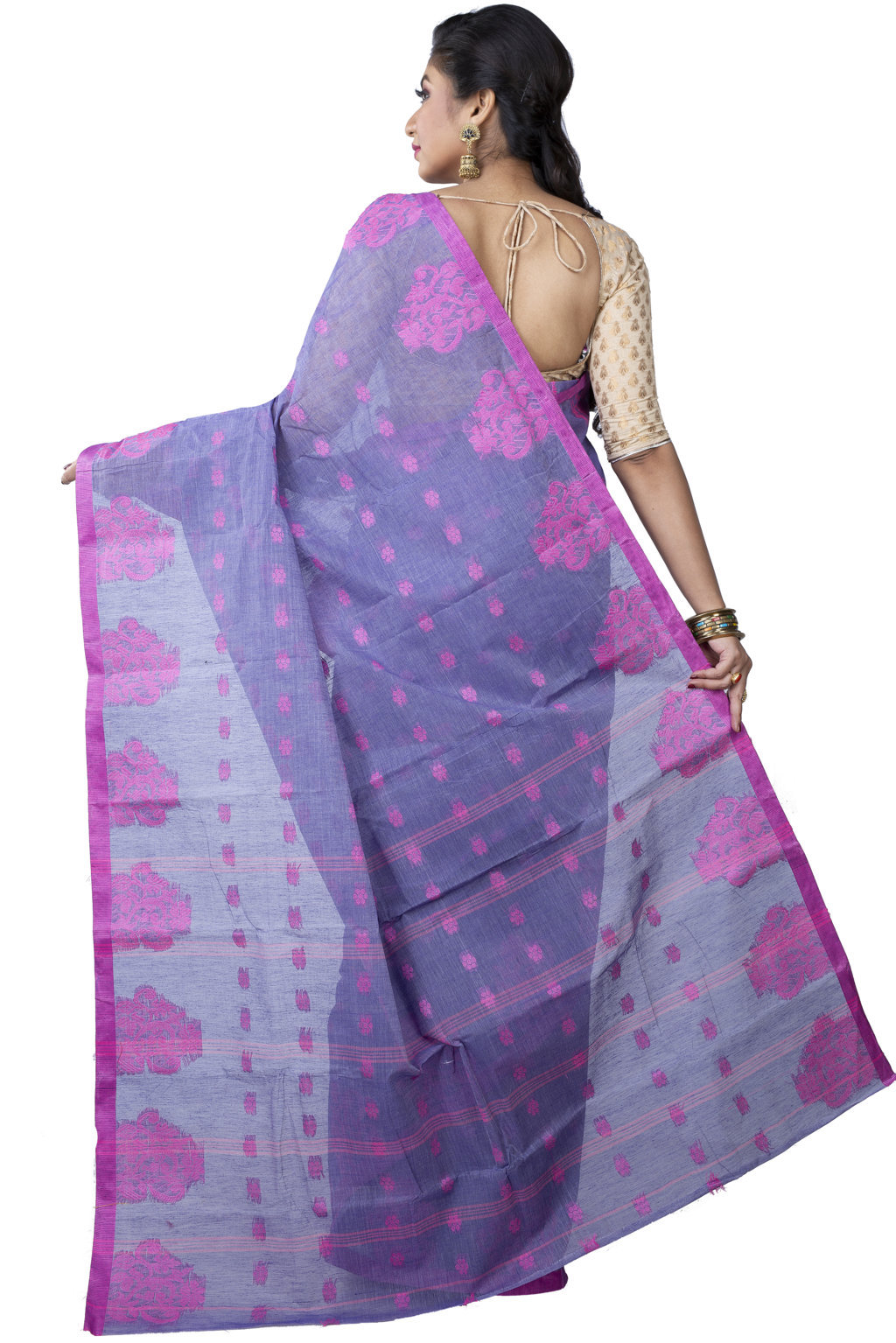 Light Blue Pure Cotton Botgach Tant Saree (538)